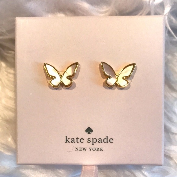 Brand New Kate Spade Gold Tone Pearlescent Butterfly Post Earrings - Picture 1 of 7